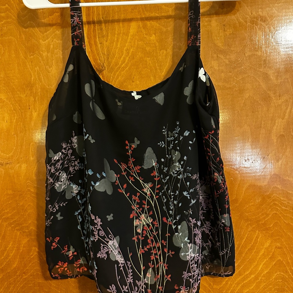 Floral Black Mesh Sleeveless Top
